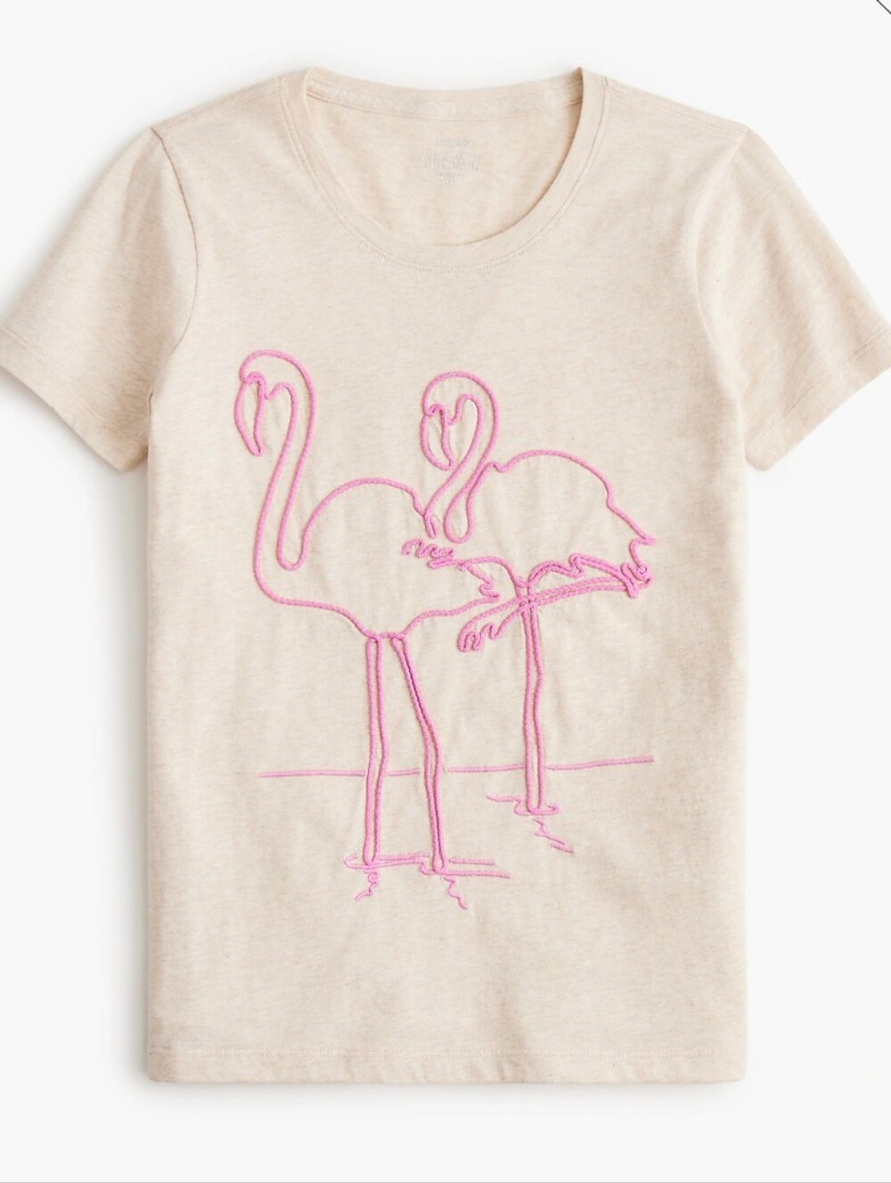 J Crew Factory Embroidered flamingo graphic tee CJ064 Size S